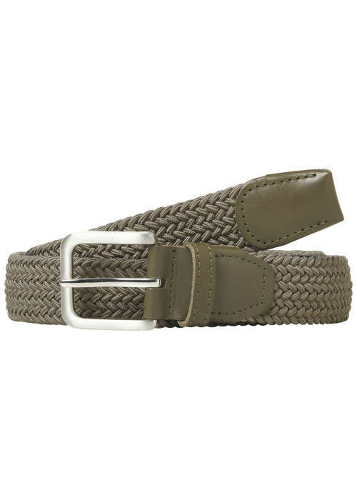 Ceinture taupe texturée effet tressé avec boucle à ardillon argentée