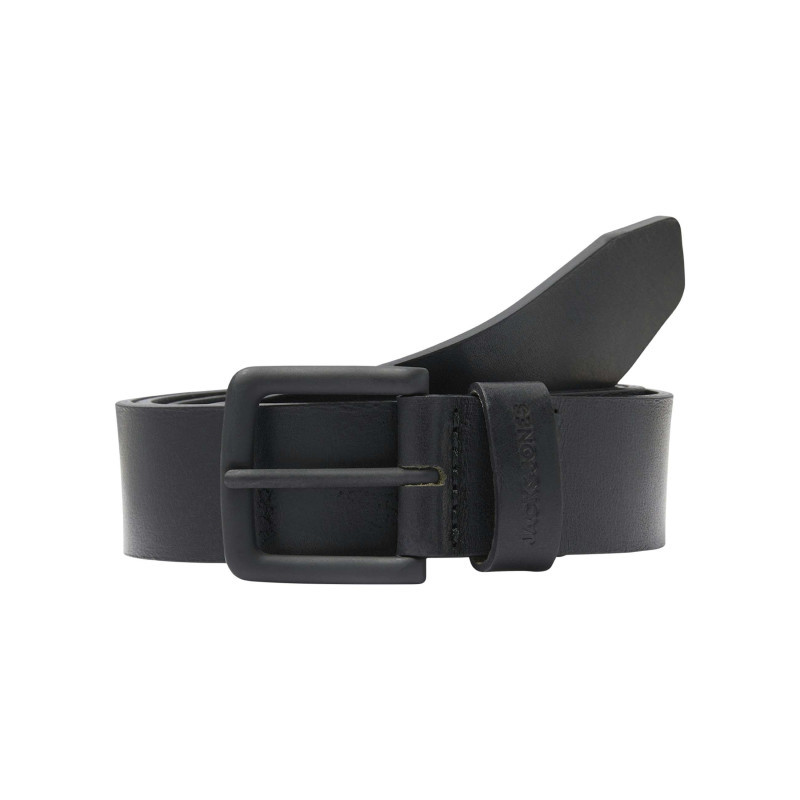 Jack & Jones - Ceinture En Cuir De Buffle Noire Pourvu Du Nom De La Marque Sur Le Passant - Noir