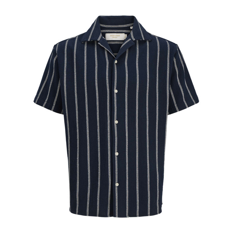 Jack & Jones - Chemise En Coton Mélangé Marine à Coupe Ajustée Ornée D'un Motif à Rayures - Bleu Foncé Jack & Jones - Chemise En Coton Mélangé Marine à Coupe Ajustée Ornée D'un Motif à Rayures - Bleu Foncé