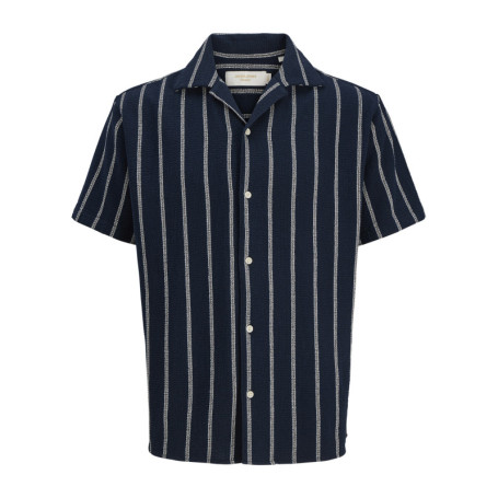 Chemise en coton mélangé marine à coupe ajustée...