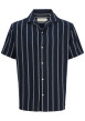 Thumbnail Chemise en coton mélangé marine à coupe ajustée ornée d'un motif à rayures