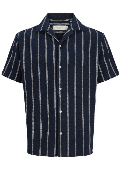 Chemise en coton mélangé marine à coupe ajustée ornée d'un motif à rayures