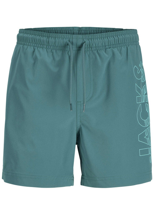 Short de bain turquoise à coupe ajustée pourvu d'un cordon de serrage