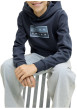 Thumbnail Sweat en coton marine à coupe droite pourvu d'un col à capuche - Image 5