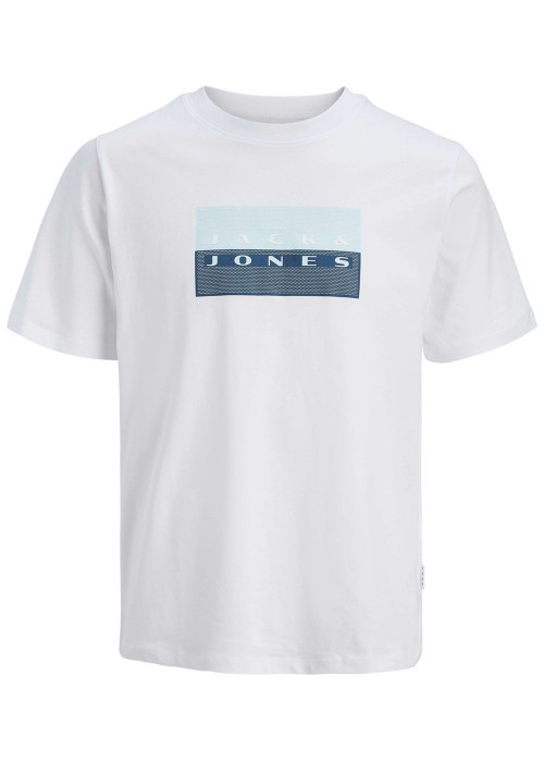 T-shirt en coton blanc à coupe droite pourvu d'un col rond côtelé