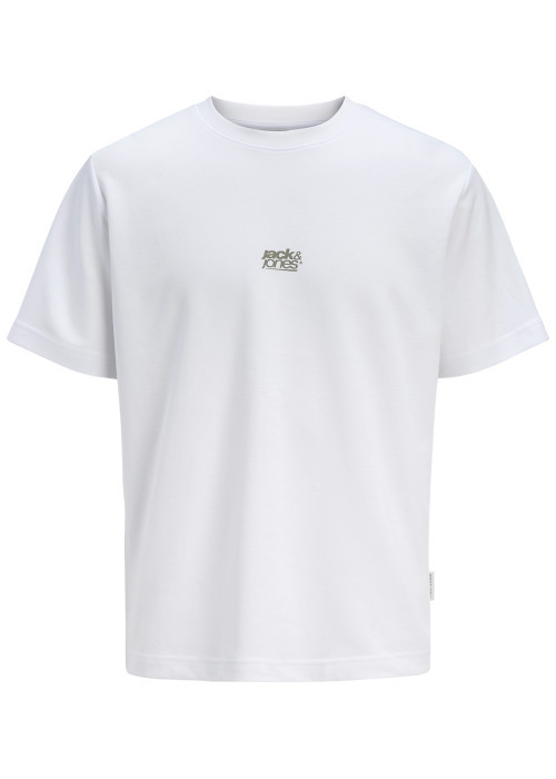 T-shirt blanc imprimé à coupe droite pourvu d'un col rond et de manches courtes