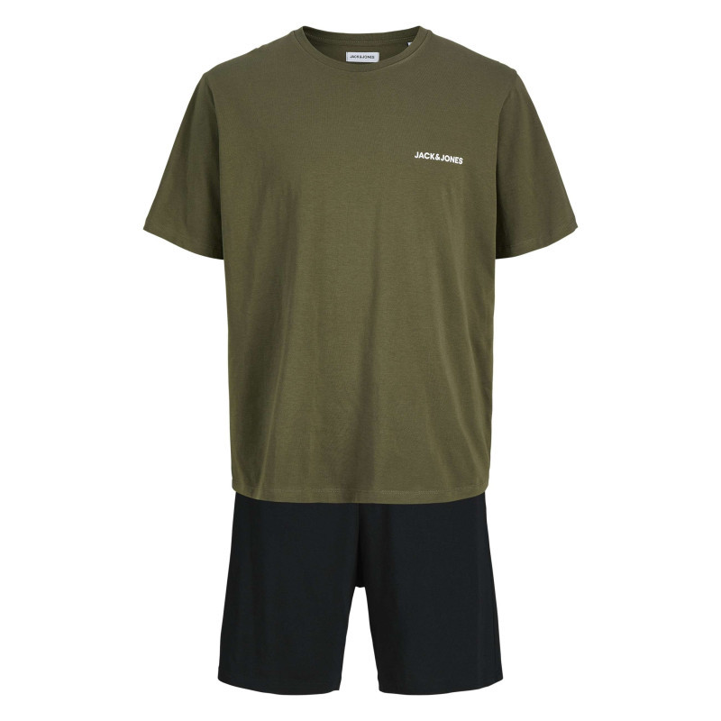 Jack & Jones - Pyjama Court En Coton Kaki Pourvu Du Logo De La Marque Sur La Poitrine - Vert