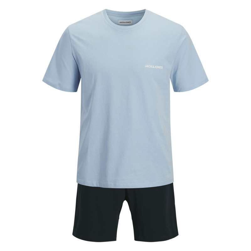 Jack & Jones - Pyjama Court En Coton Bleu Clair Pourvu Du Logo De La Marque Sur La Poitrine - Bleu Clair