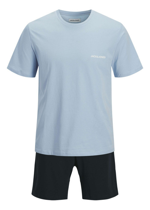 Pyjama court en coton bleu clair pourvu du logo de la marque sur la poitrine