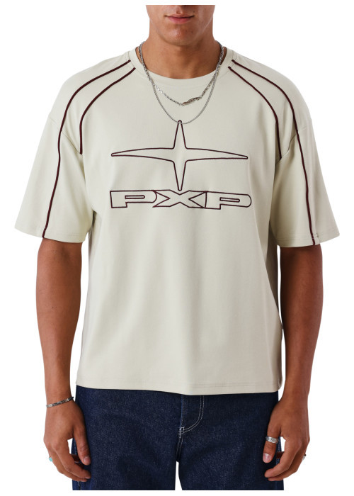 T-shirt en coton écru avec logo à coupe droite...