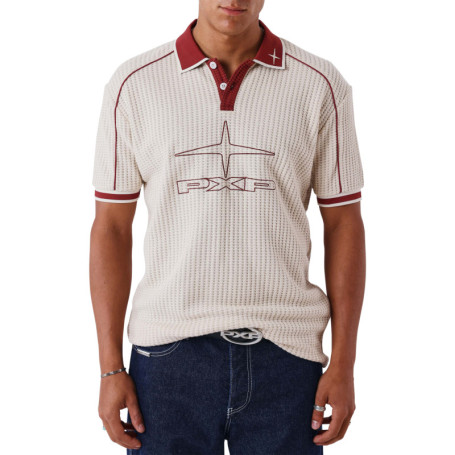 Polo en coton écru avec logo à coupe droite et...