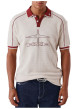 Thumbnail Polo en coton écru avec logo à coupe droite et à col boutonné