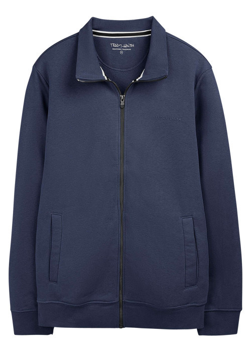Sweat bleu foncé uni avec une coupe droite et un col montant