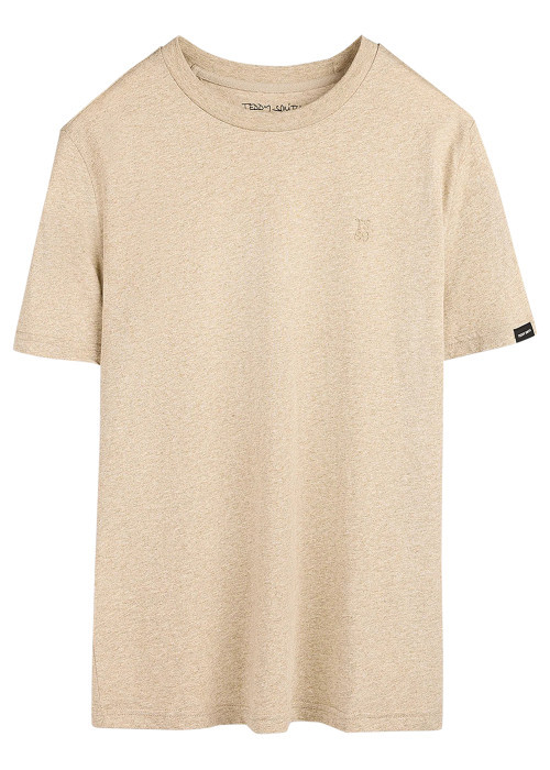 T-shirt beige uni avec un logo à coupe droite et à col rond