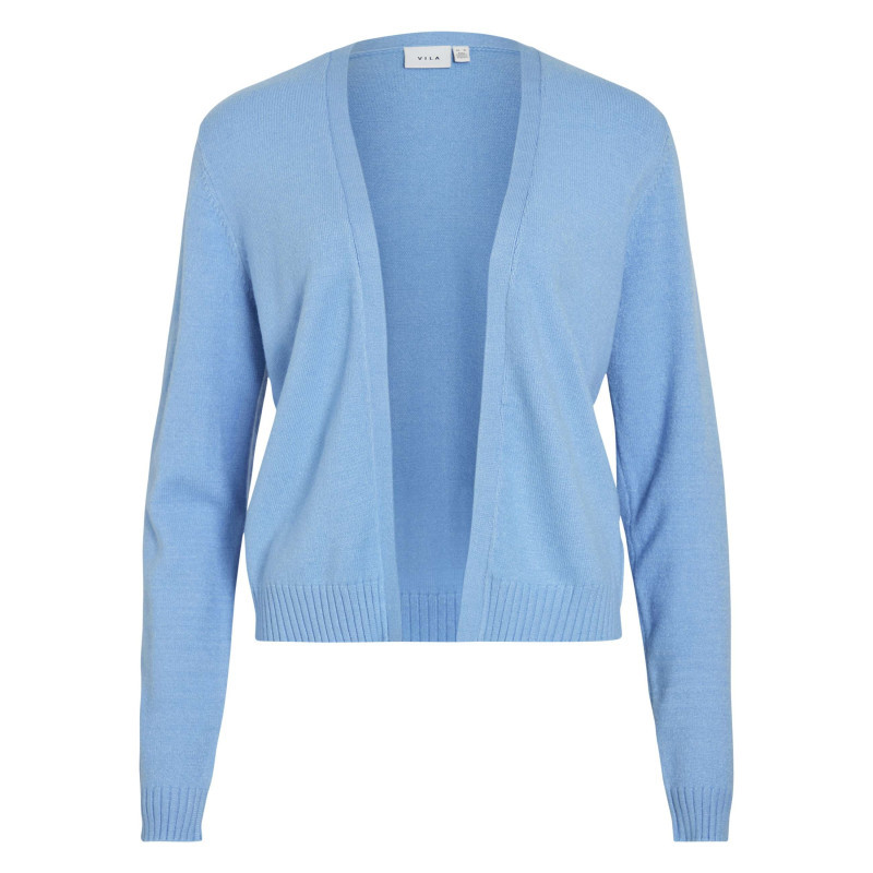 Vila - Gilet Bleu Uni Court Avec Une Coupe Droite Et Des Manches Longues - Bleu Vila - Gilet Bleu Uni Court Avec Une Coupe Droite Et Des Manches Longues - Bleu