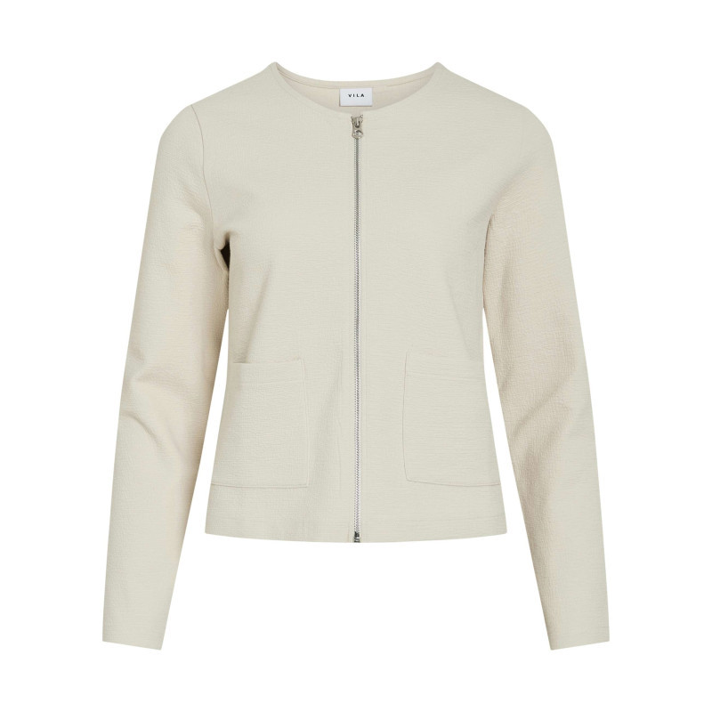 Vila - Gilet Court écru Uni En Coton Biologique Mélangé Avec Une Coupe Droite - Beige Vila - Gilet Court écru Uni En Coton Biologique Mélangé Avec Une Coupe Droite - Beige