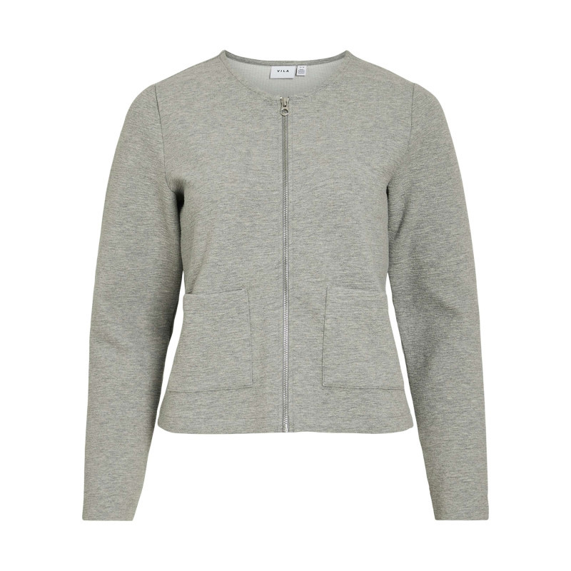 Vila - Gilet Court Gris Clair Uni En Coton Biologique Mélangé Avec Une Coupe Droite - Gris