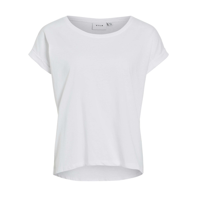 Vila - T-shirt Blanc Uni Avec Une Coupe Droite Et Des Manches Courtes - Blanc Vila - T-shirt Blanc Uni Avec Une Coupe Droite Et Des Manches Courtes - Blanc