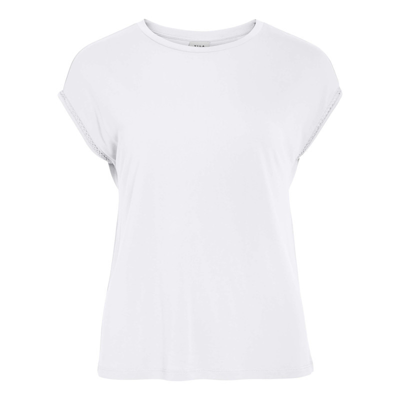 Vila - T-shirt Blanc Uni Avec Une Coupe Droite Et Des Manches Courtes - Blanc Vila - T-shirt Blanc Uni Avec Une Coupe Droite Et Des Manches Courtes - Blanc