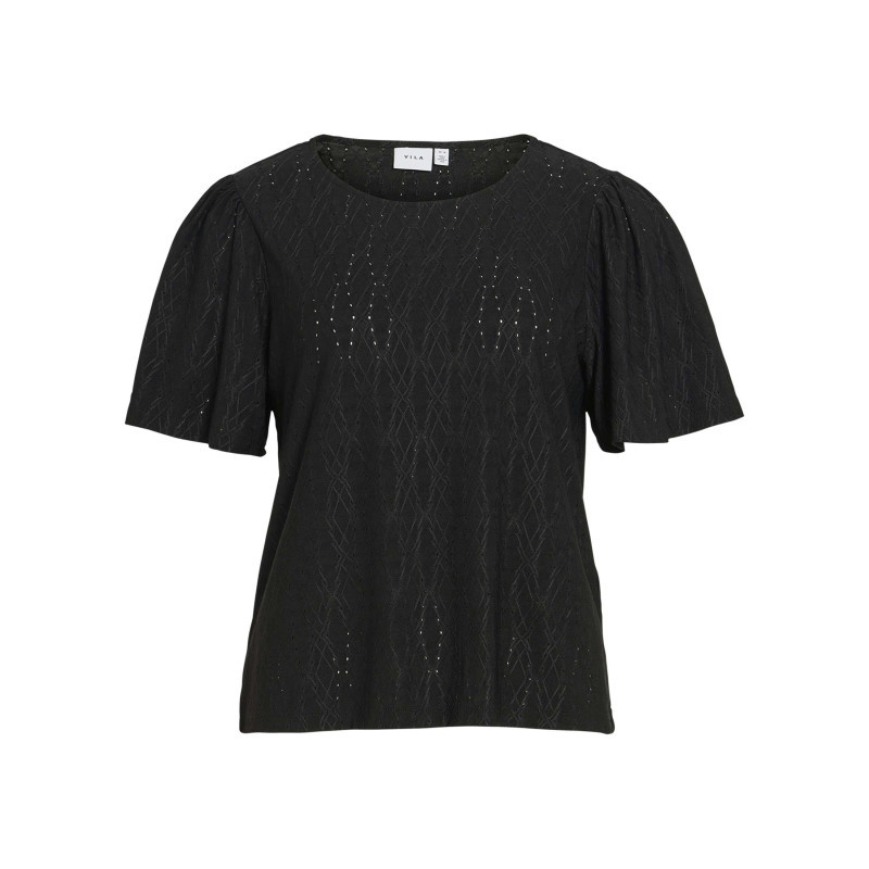 Vila - T-shirt Noir Géométrique Avec Une Coupe Droite Et Un Col Rond - Noir Vila - T-shirt Noir Géométrique Avec Une Coupe Droite Et Un Col Rond - Noir