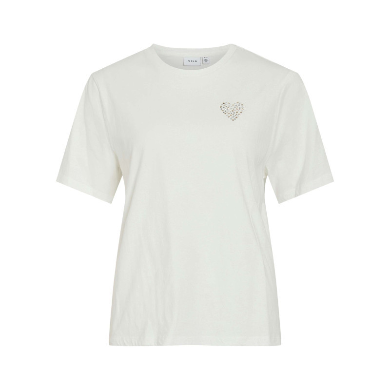 Vila - T-shirt En Coton Blanc Uni Avec Une Coupe Droite Et Un Col Rond - Blanc Vila - T-shirt En Coton Blanc Uni Avec Une Coupe Droite Et Un Col Rond - Blanc