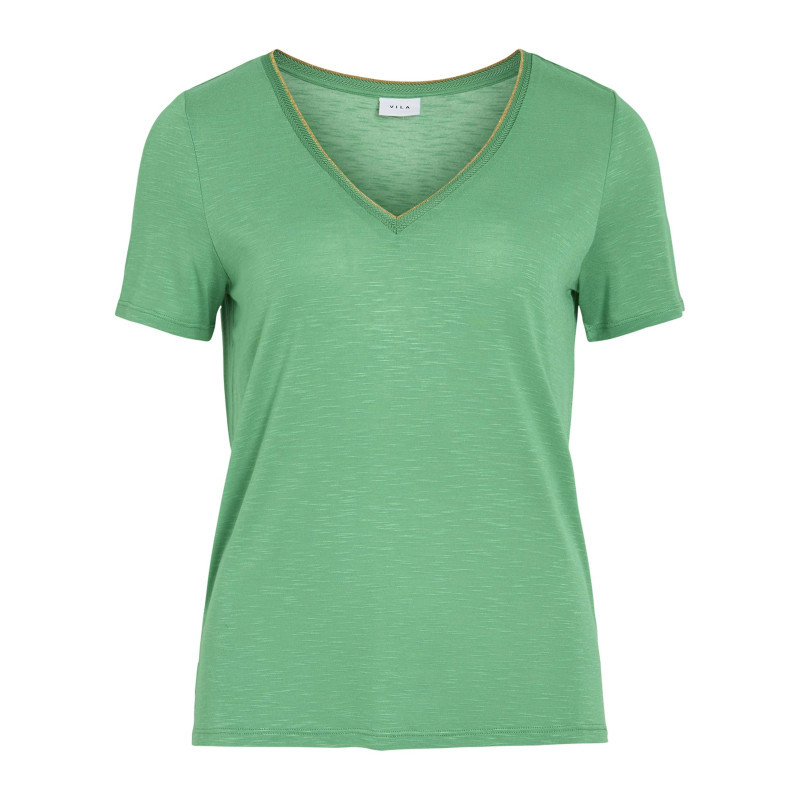 Vila - T-shirt Vert Uni Avec Une Coupe Droite Et Des Manches Courtes - Vert Vila - T-shirt Vert Uni Avec Une Coupe Droite Et Des Manches Courtes - Vert