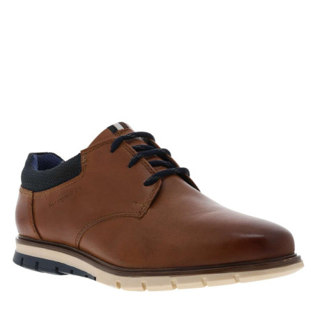 Derbies cognac en cuir à talon plat avec des...