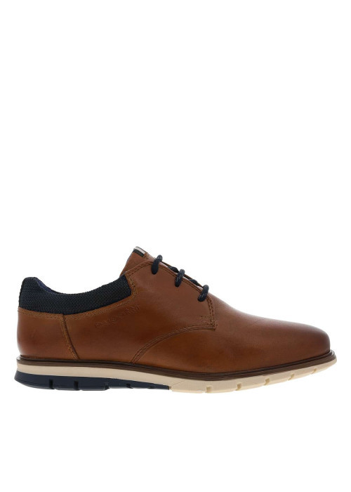 Derbies cognac en cuir à talon plat avec des lacets ronds tressés