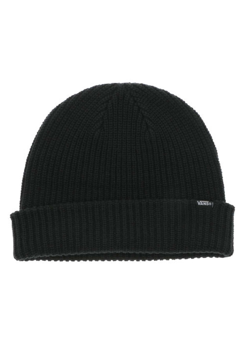 Bonnet noir uni en maille tricotée avec un petit logo blanc cousu