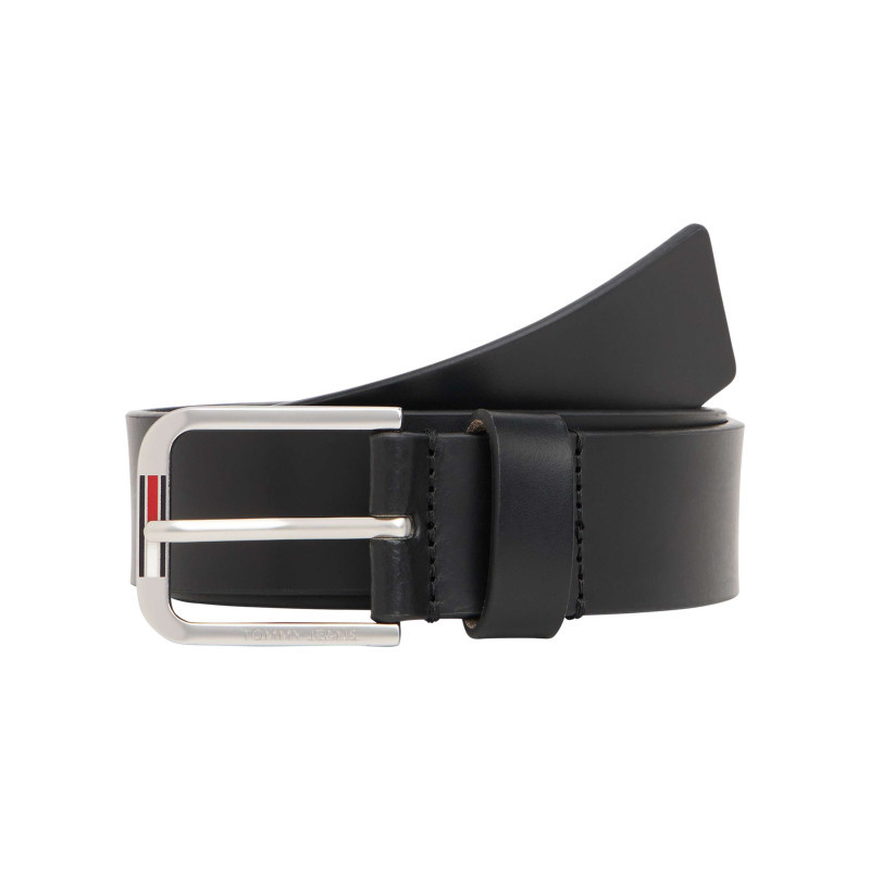 Tommy Jeans - Ceinture Noire Mate Unie En Cuir Avec Une Boucle Rectangulaire Argentée - Noir