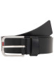 Thumbnail Ceinture noire mate unie en cuir avec une boucle rectangulaire argentée