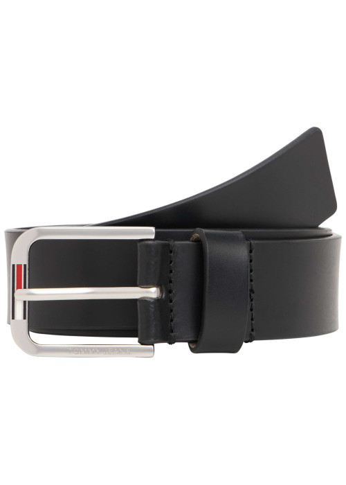 Ceinture noire mate unie en cuir avec une boucle rectangulaire argentée