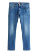 Thumbnail Jean en coton bleu uni avec une coupe slim à zip et à bouton