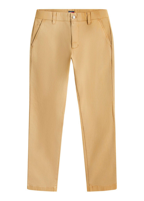 Pantalon Chino en coton beige uni avec une coupe slim à zip et à bouton