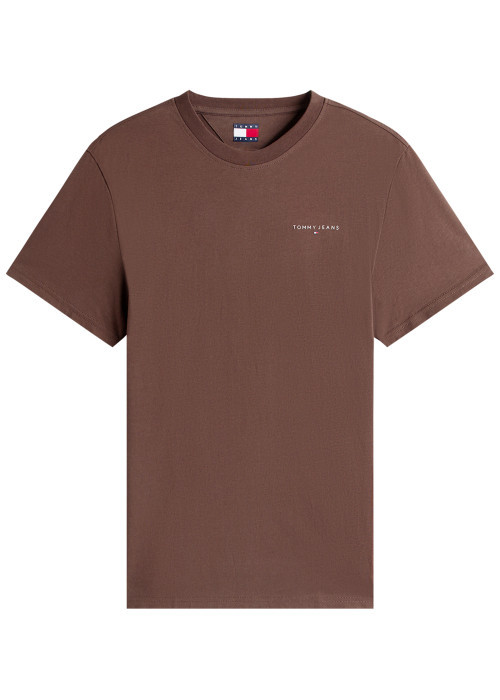 T-shirt en coton marron uni avec une coupe droite et un col rond