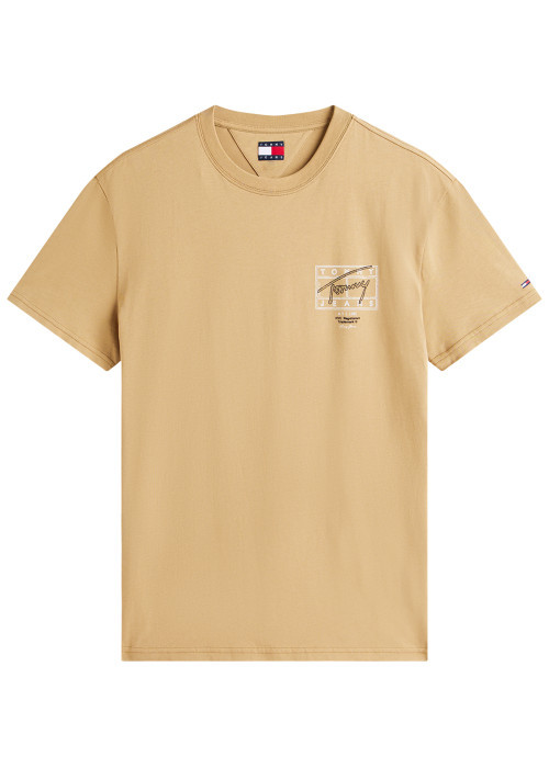T-shirt en coton beige imprimé avec une coupe droite et un col rond