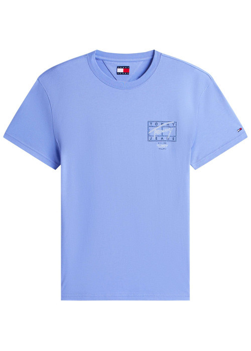T-shirt en coton marine imprimé avec une coupe droite et un col rond