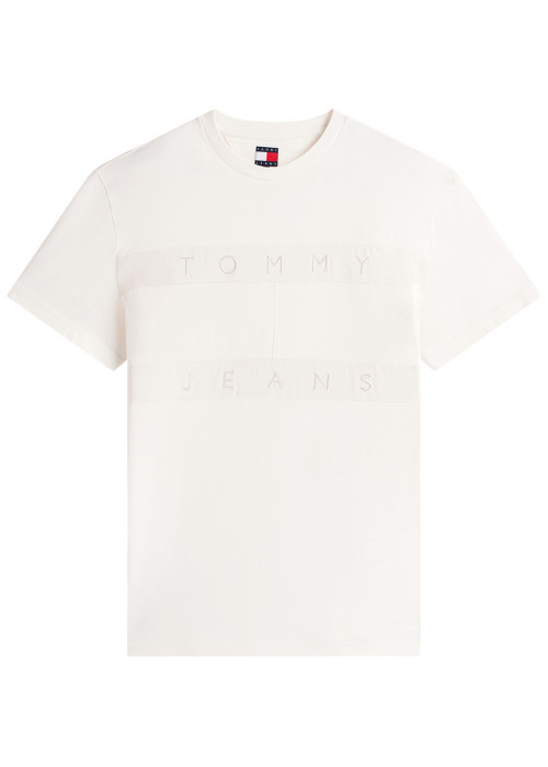 T-shirt en coton écru uni avec une coupe droite et un col rond