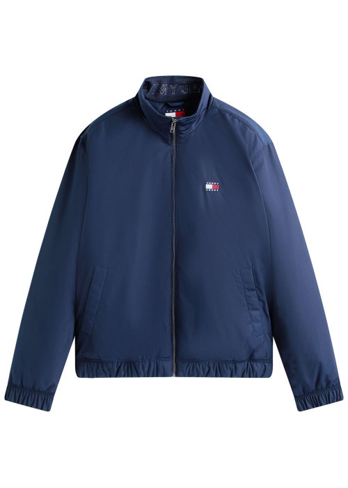 Blouson marine uni avec une coupe droite et un col montant
