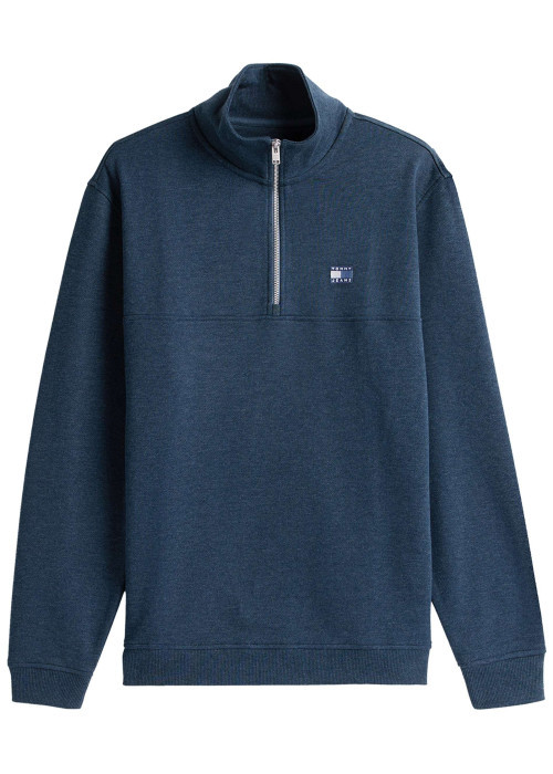 Sweat marine uni avec une coupe droite et un col camionneur