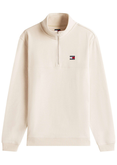 Sweat écru uni avec une coupe droite et un col camionneur
