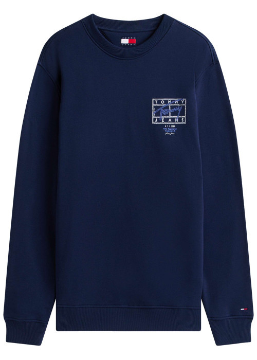 Sweat en coton marine à imprimé avec une coupe droite et un col rond