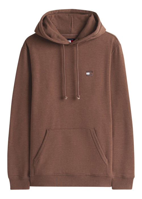 Sweat marron uni avec une coupe droite et un col à capuche