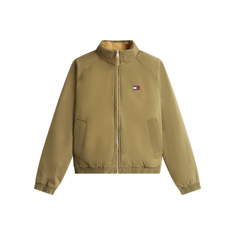 Tommy Jeans - Blouson En Coton Biologique Kaki Uni Avec Une Coupe Droite Et Un Col Montant - Vert