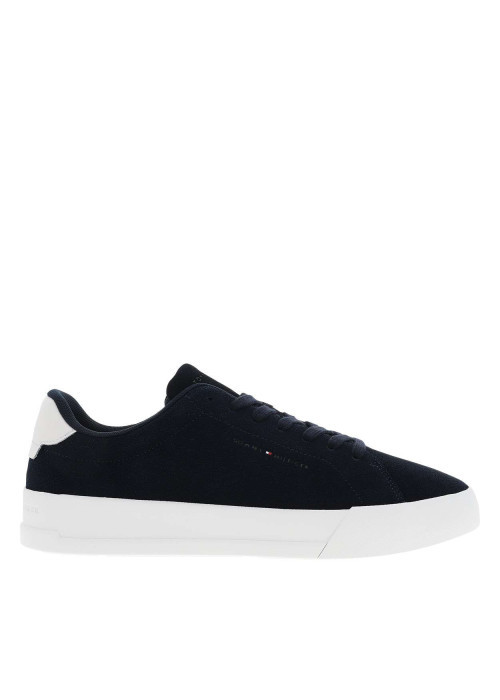 Tennis en cuir bleu marine à talon plateau avec des lacets noirs