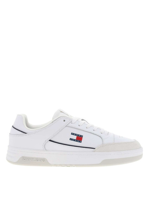 Tennis en cuir blanches à talon plat avec des lacets et logo côté externe