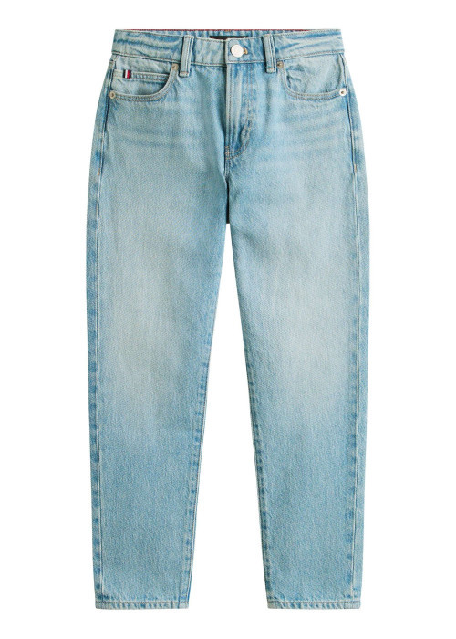 Jean en coton bleu aspect délavé à coupe droite pourvu de poches