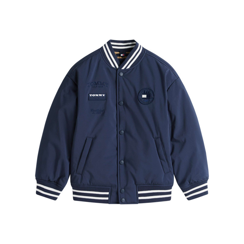 Tommy Hilfiger - Doudoune Marine Coupe Ample Pourvu D'un Col Bomber Et D'une Double Fermeture - Bleu Foncé