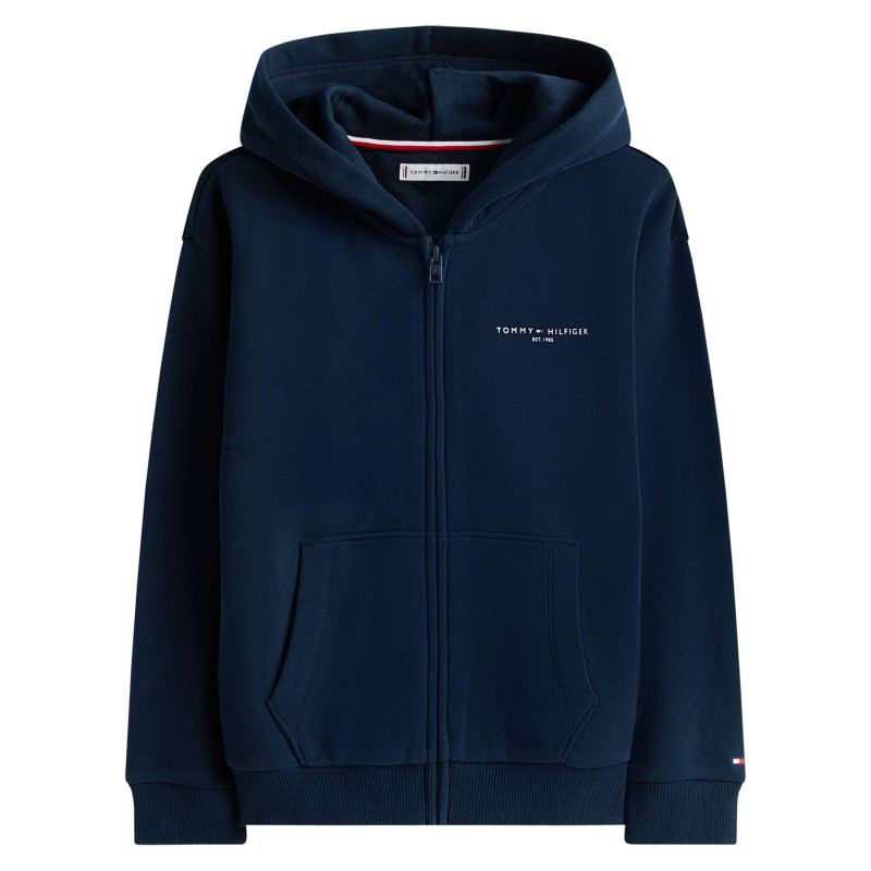 Tommy Hilfiger - Sweat Zippé En Coton Mélangé Marine Pourvu D'un Col à Capuche - Bleu Foncé
