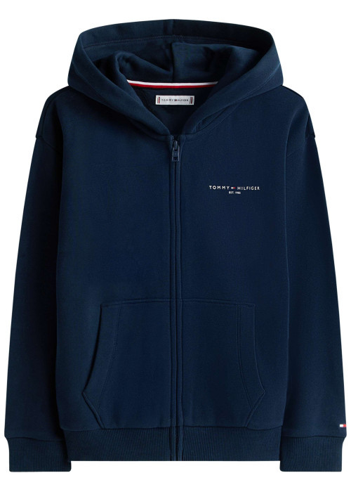 Sweat zippé en coton mélangé marine pourvu d'un col à capuche